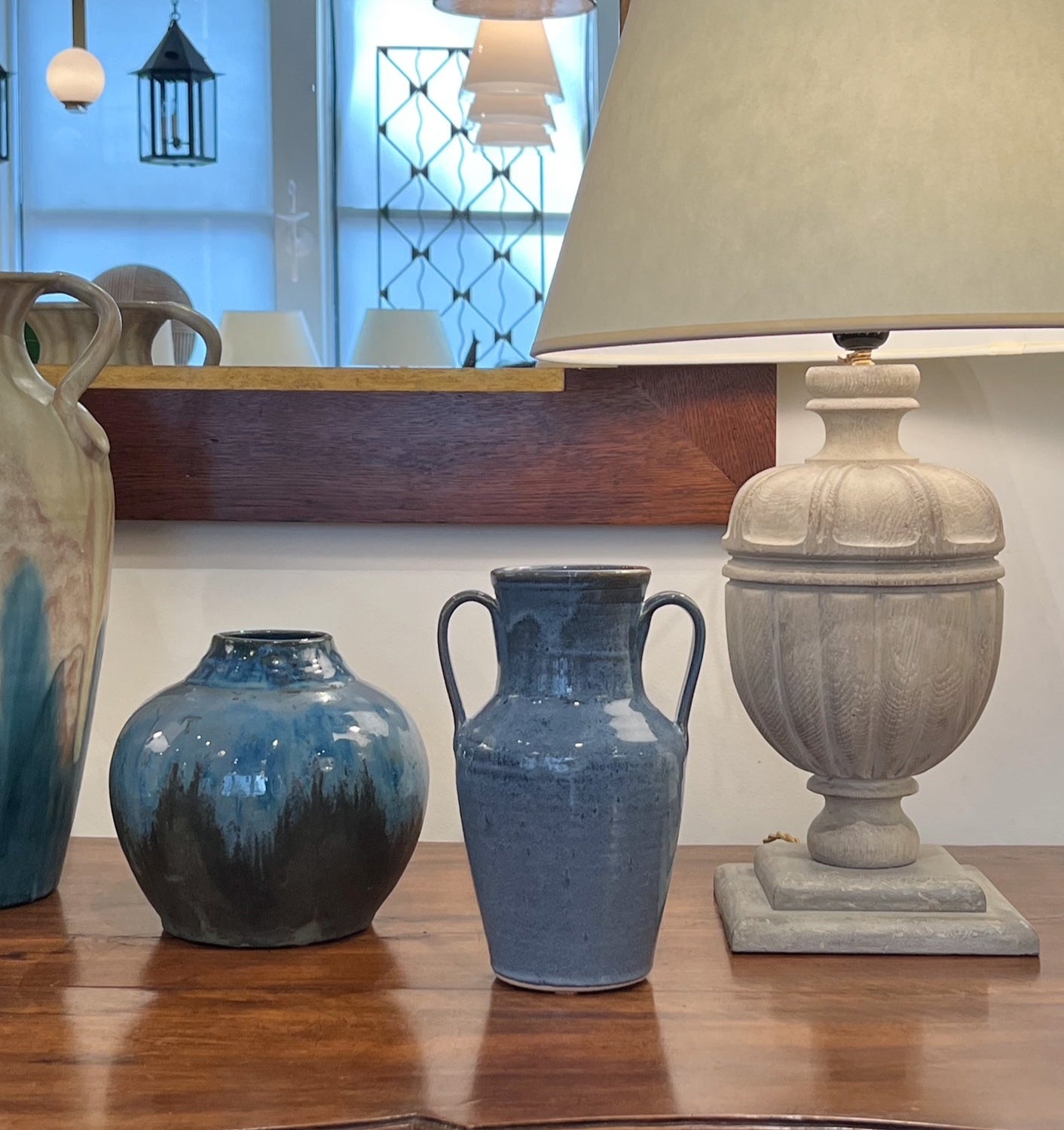 Blue Glazed Double Handle Ceramic Vase