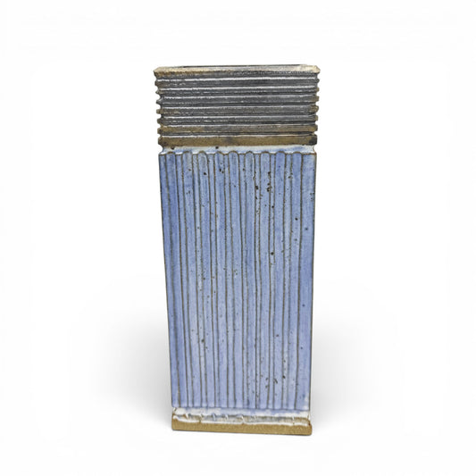 Rectangular Blue Fluted Vase