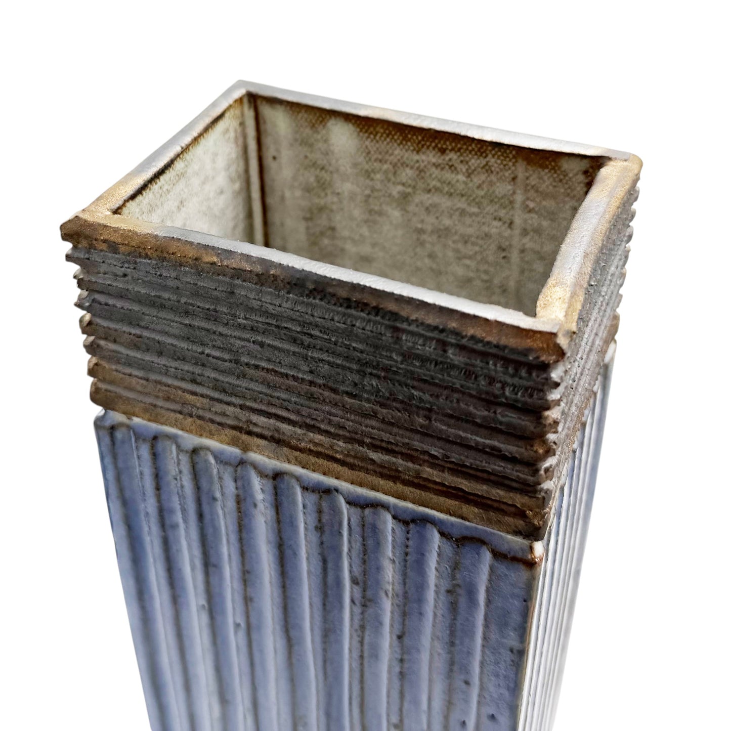 Rectangular Blue Fluted Vase