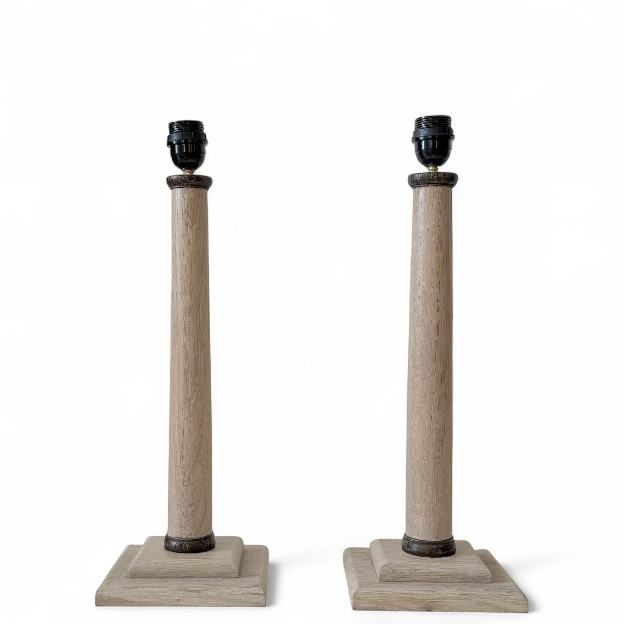Pair of Bleached Oak Column Lamps