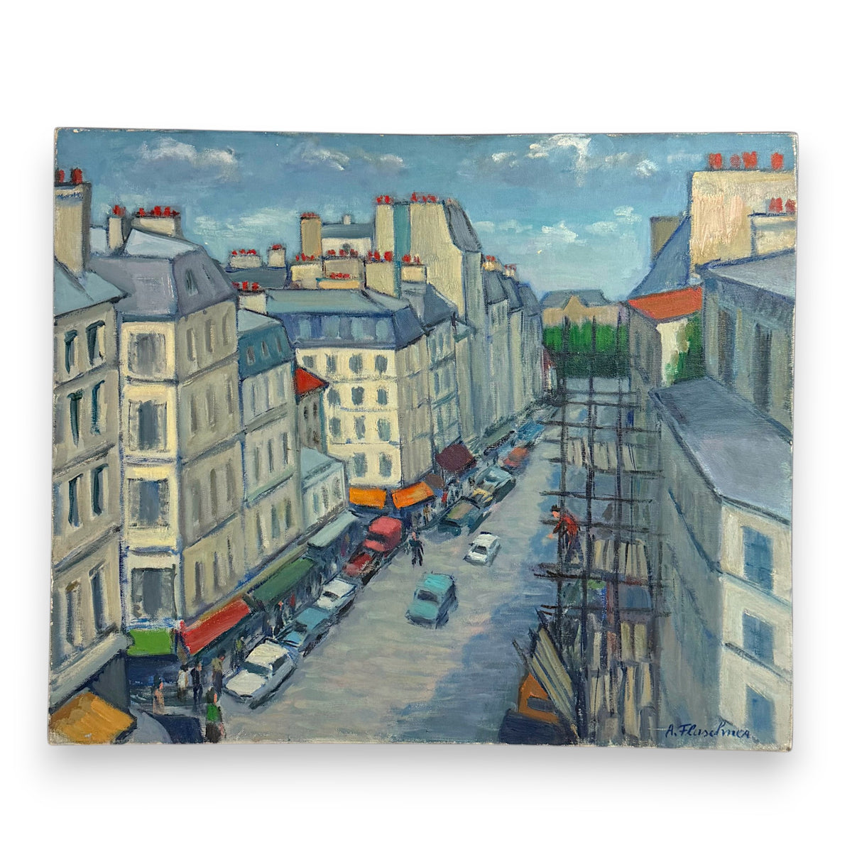Vintage Scenic Oil Painting of Rue de Montmartre