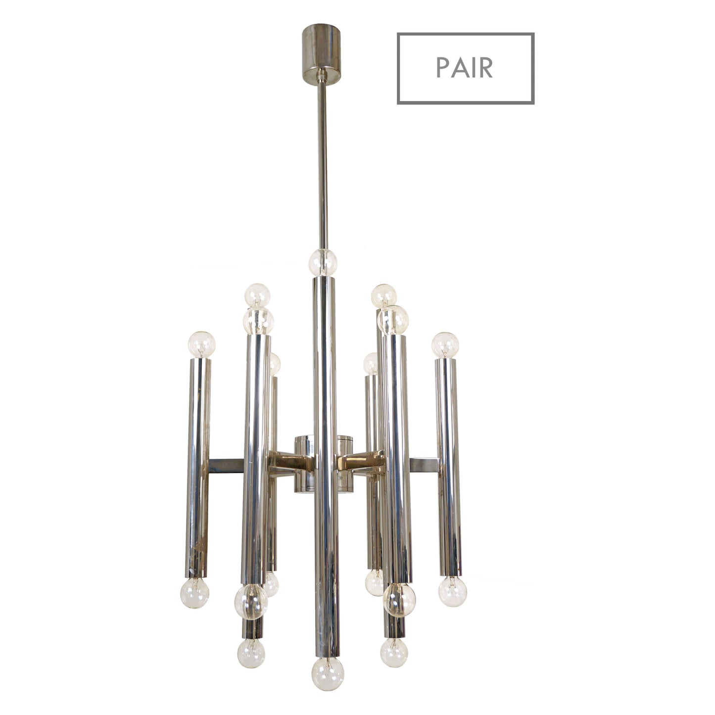 Pair of Eighteen Light Chrome Italian Chandeliers