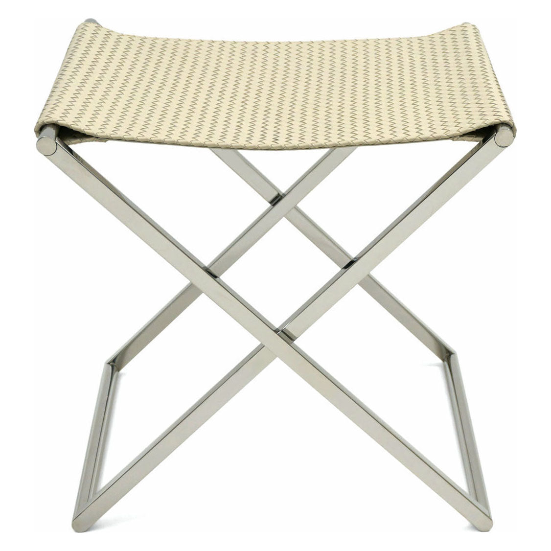 Chrome and Woven Leather Folding Luggage Rack or Seat