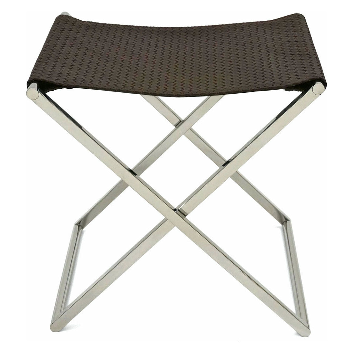 Chrome and Woven Leather Folding Luggage Rack or Seat