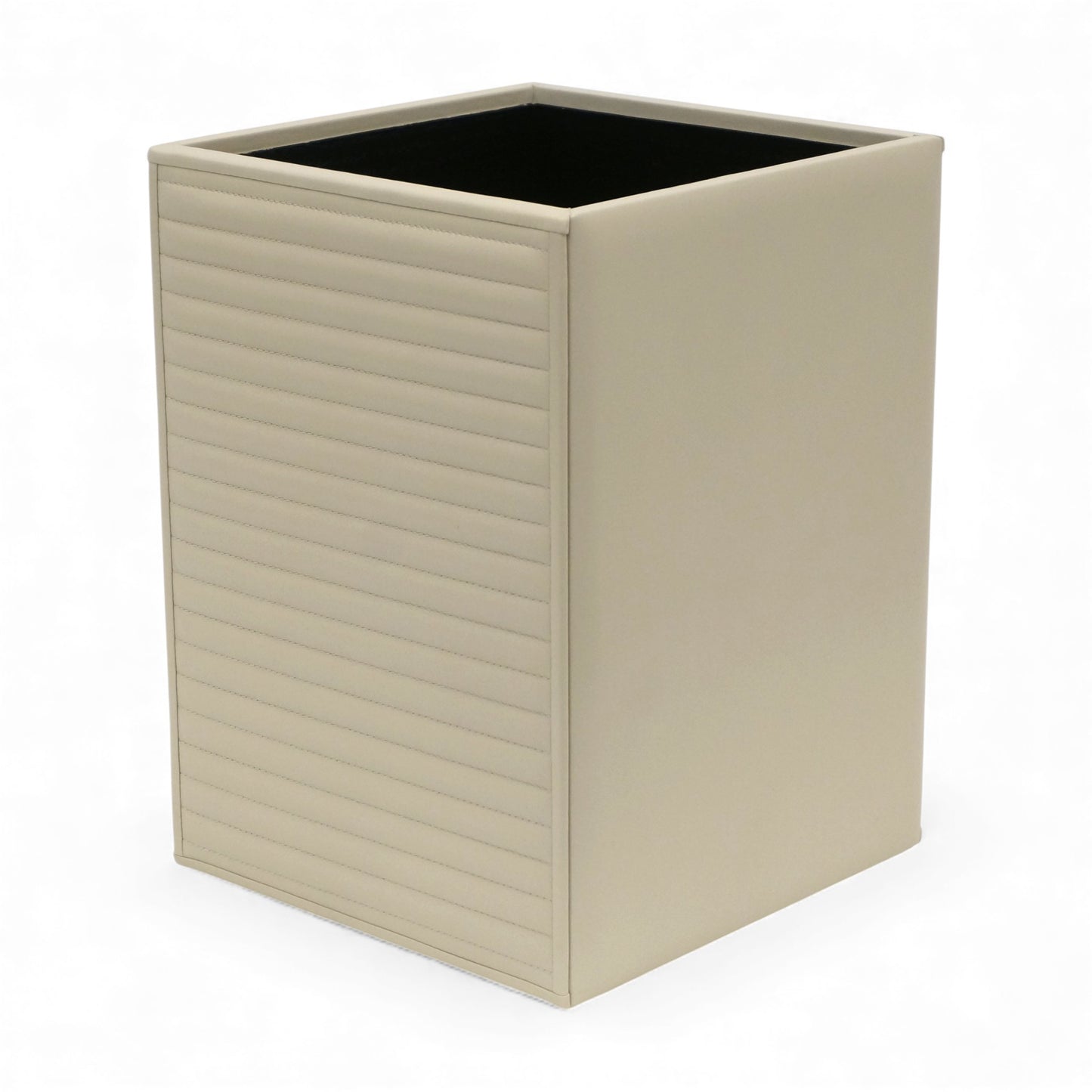 Ribbed Ivory Leather Waste Basket