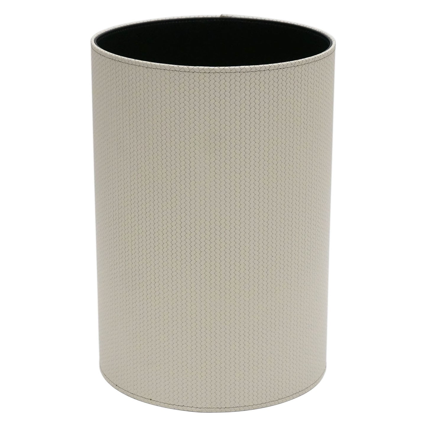 Cream Woven Leather Waste Paper Basket
