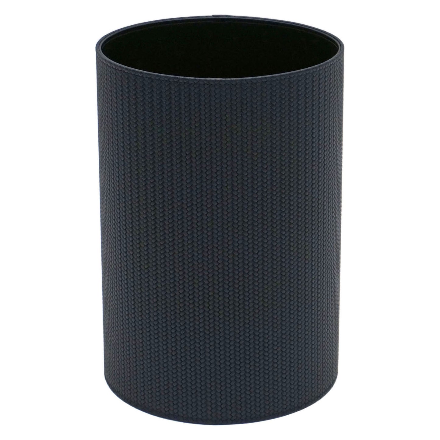 Navy Blue Woven Leather Waste Paper Basket