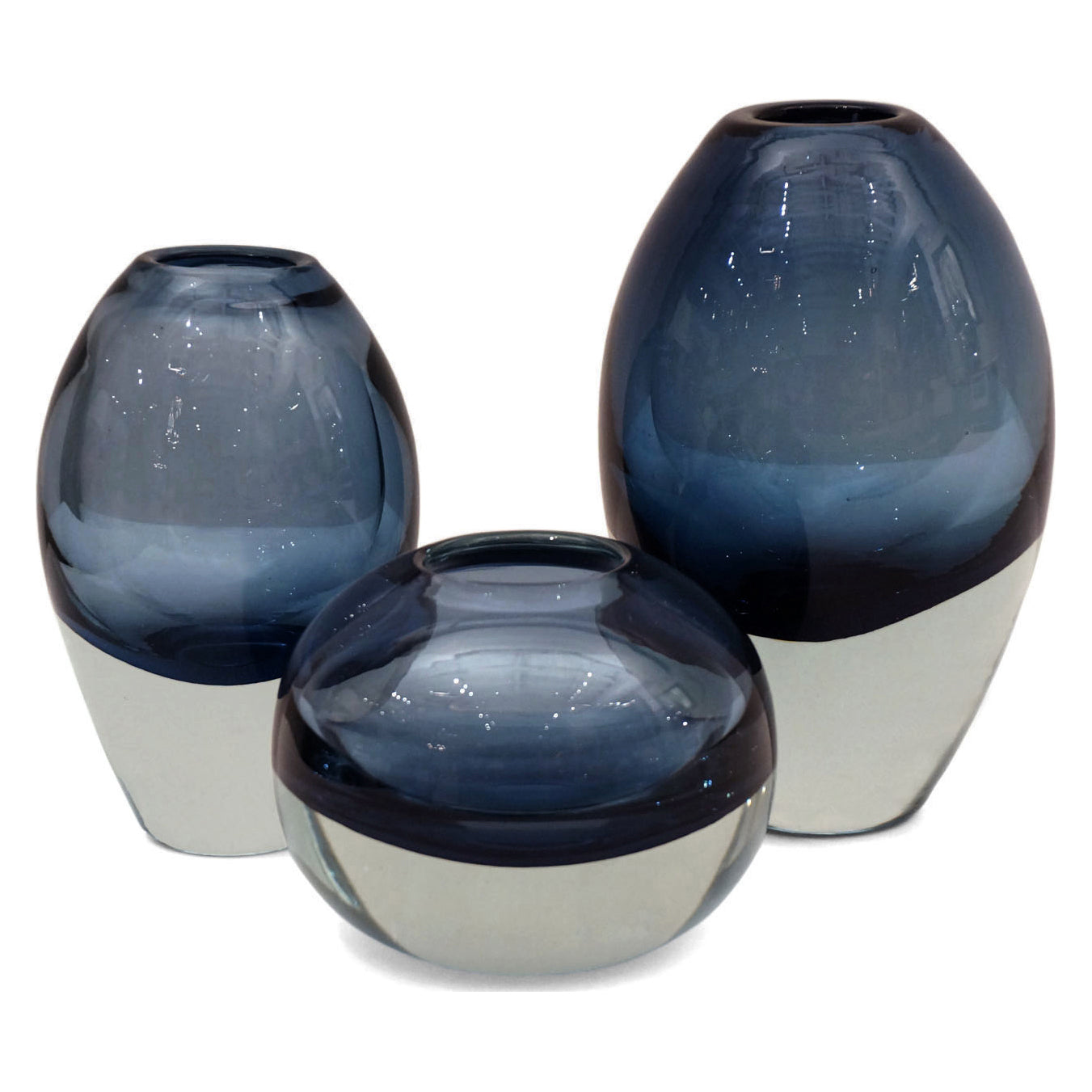 Set of 3 Molded Blue Glass Vases