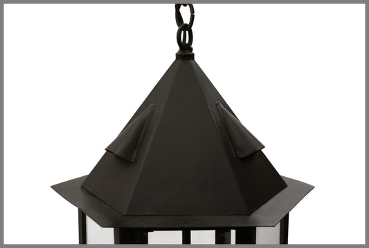 Pair of Hexagonal Blackened Metal Lanterns