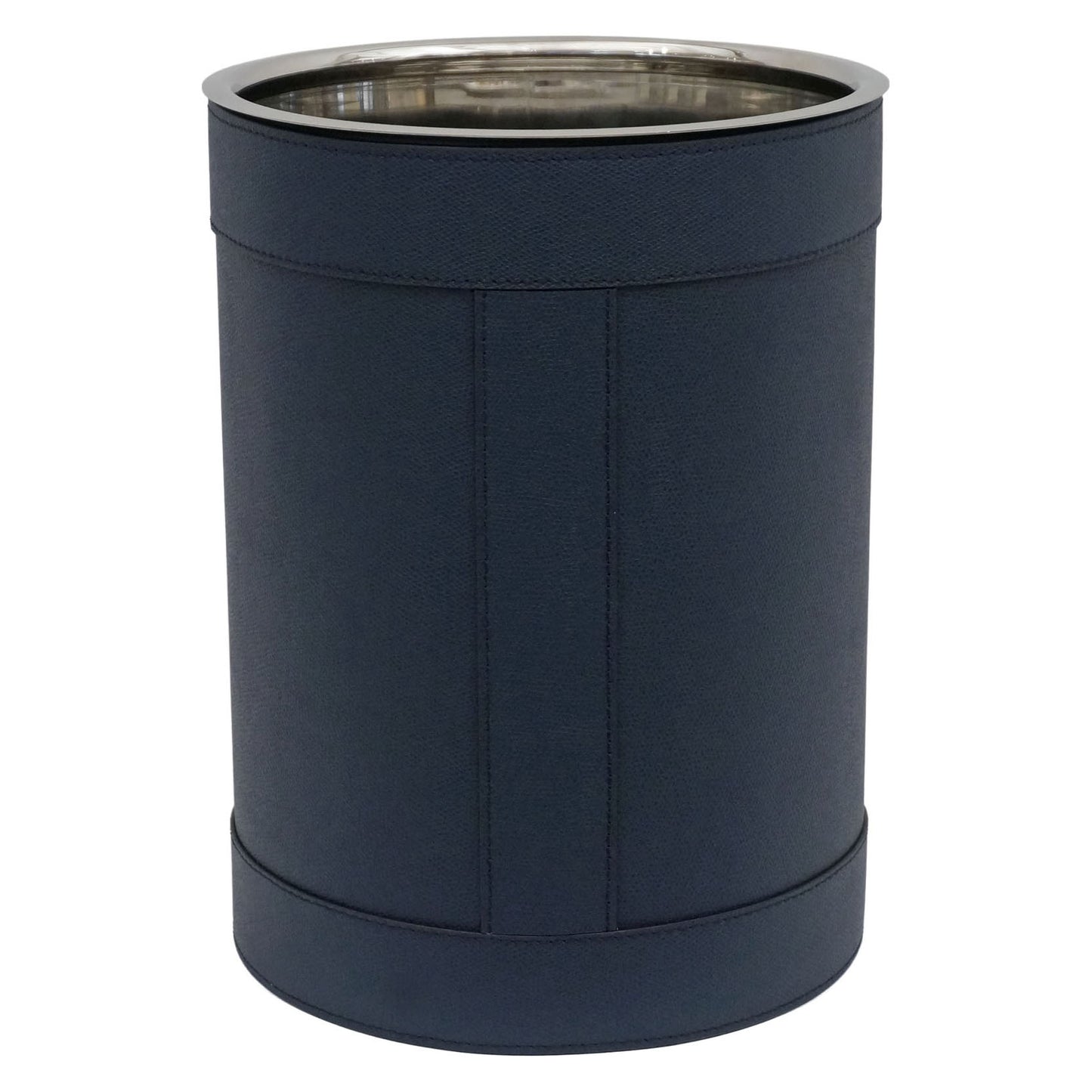 Dark Blue Stitched Leather Waste Paper Basket