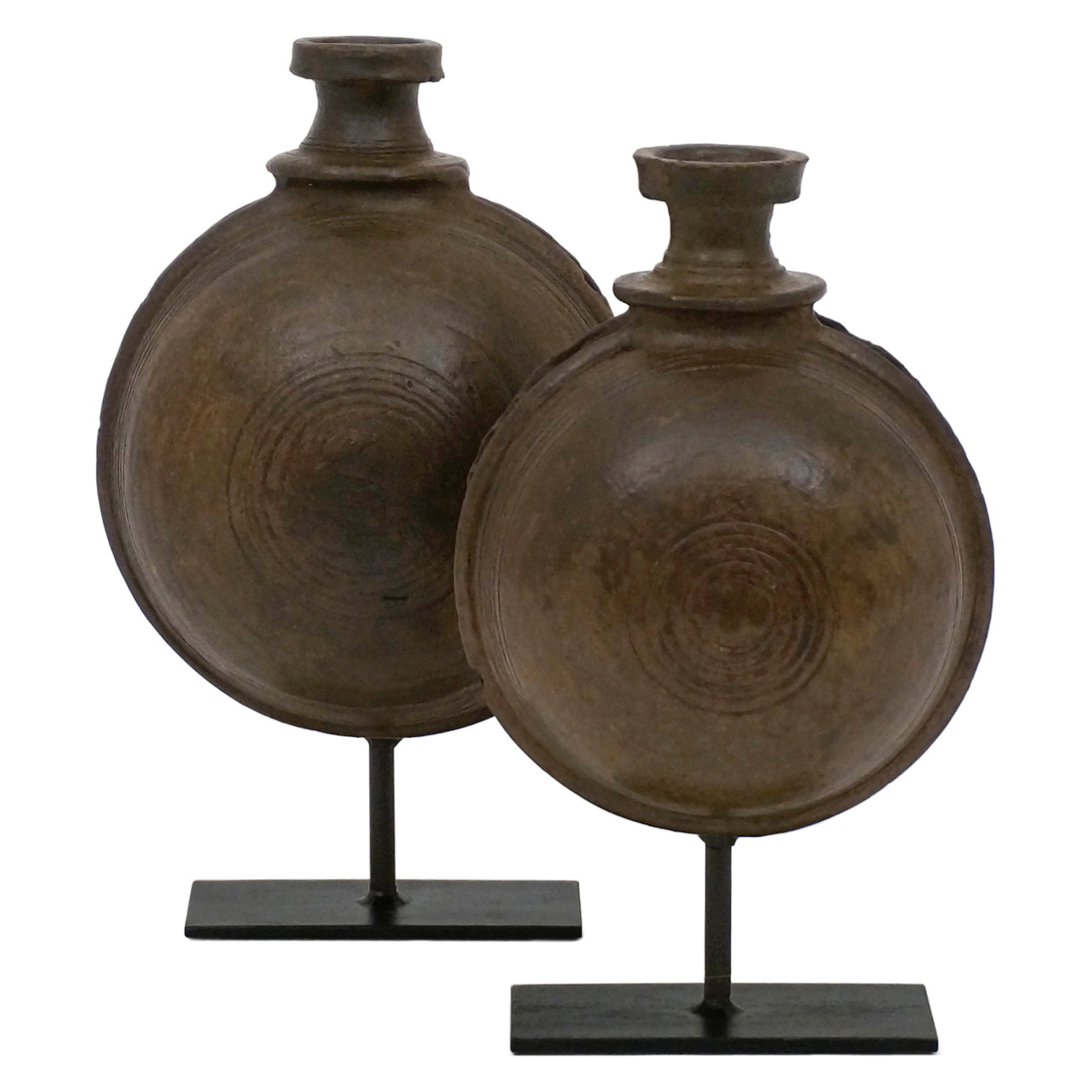 Set of Two Antique Earthenware Flasks on Stands