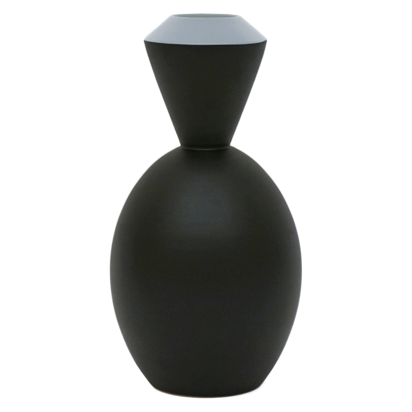 Matte Black Vase with Light Blue Rim