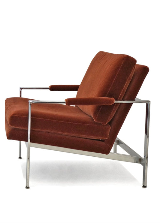 Chrome Milo Baughman Upholstered Armchair
