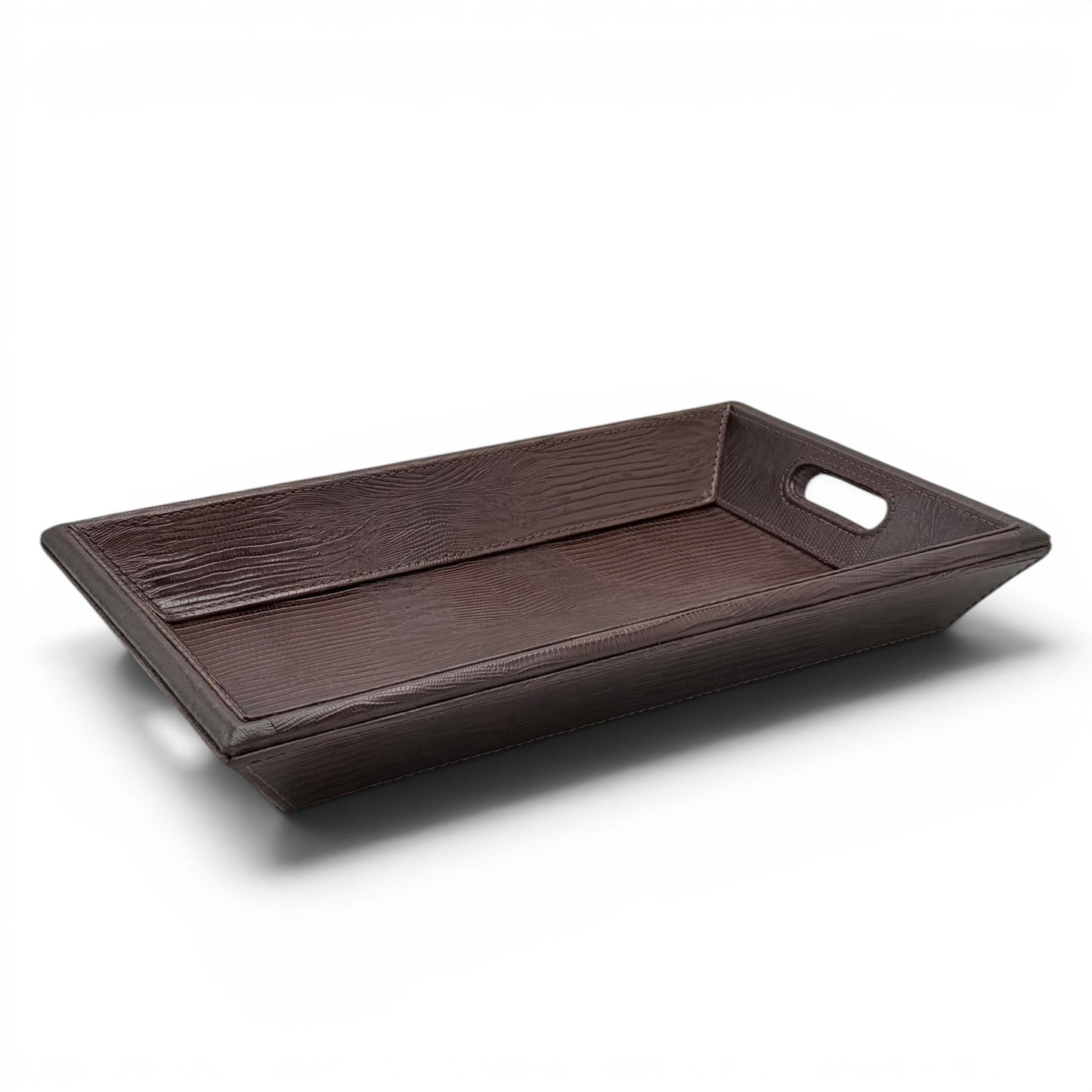 Dark Brown Stitched Leather Dresser Tray