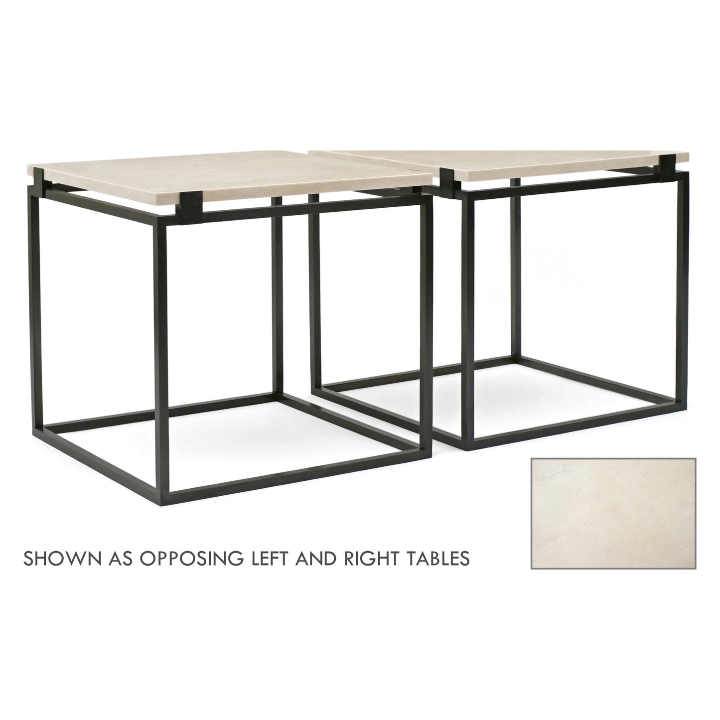 Pair of Square Iron Side Tables with Creme Marfil Tops