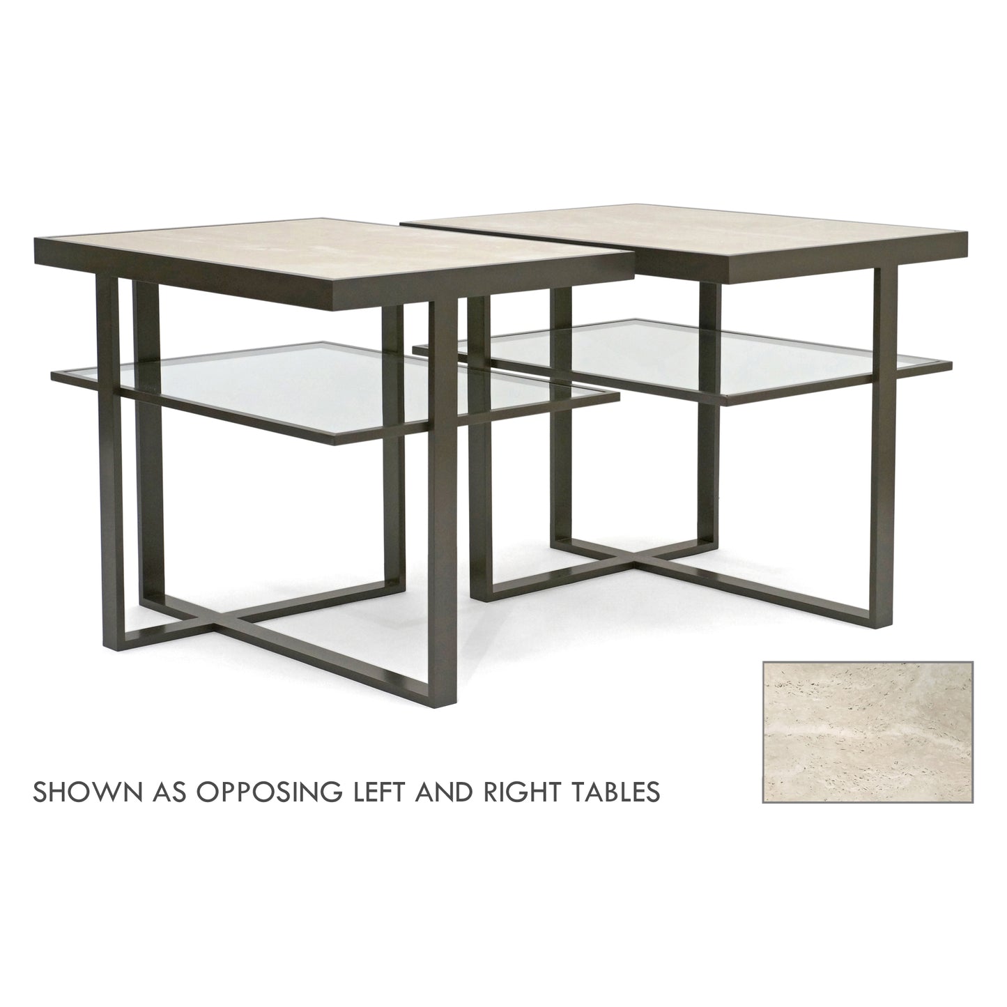 Pair of Two Tiered Asymmetrical Steel Tables