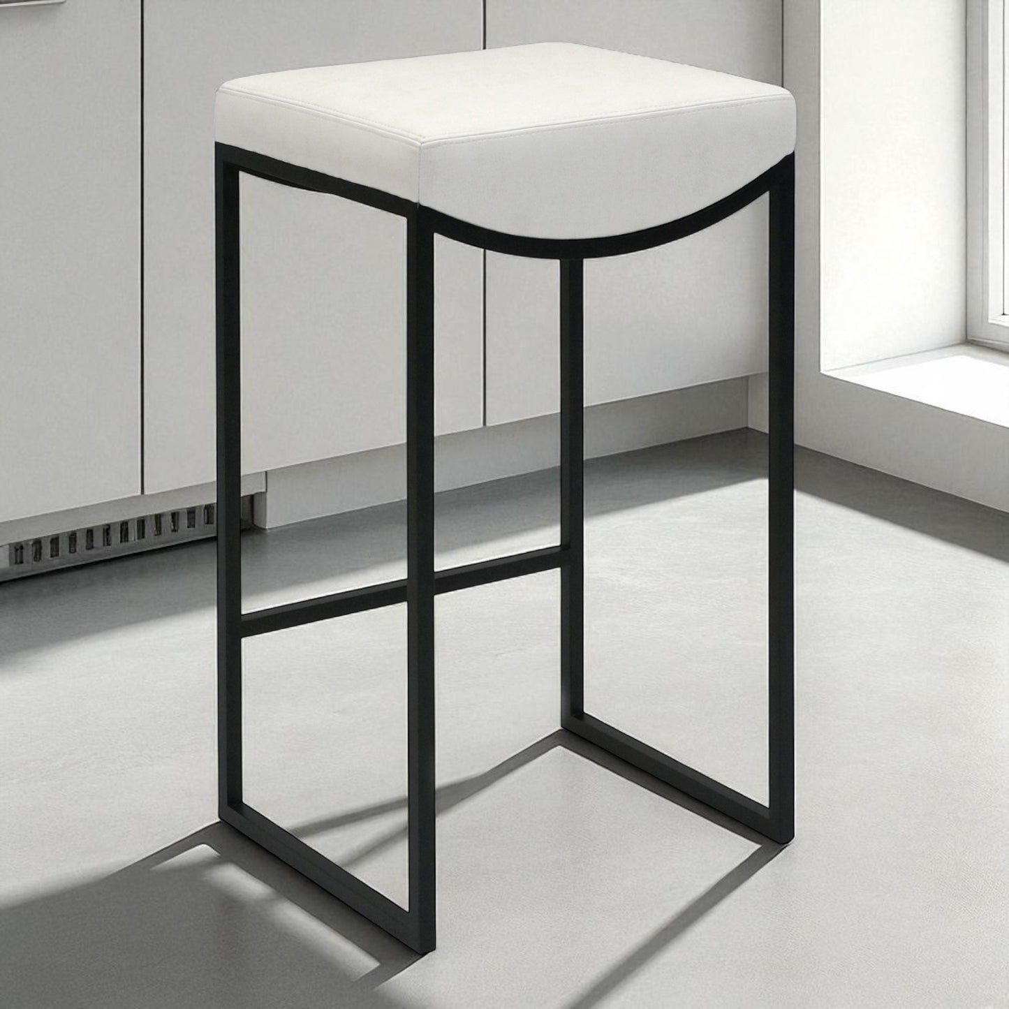 Black Metal Bar Stool With Upholstered Seat