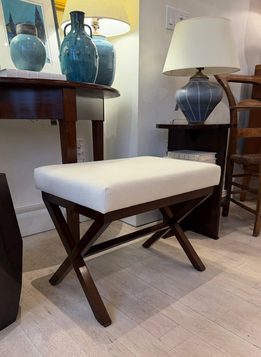Custom X-Form Walnut Benches with Upholstered Seats