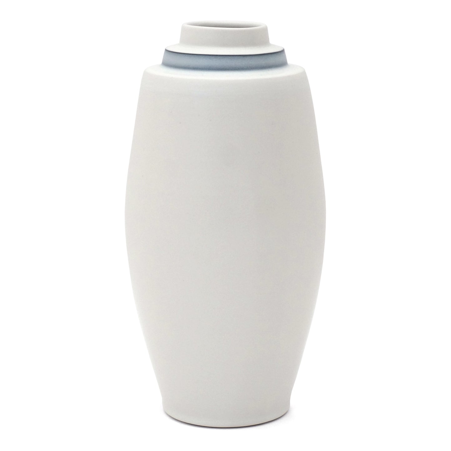 Tall White Porcelain Stepped Vase with Blue Band