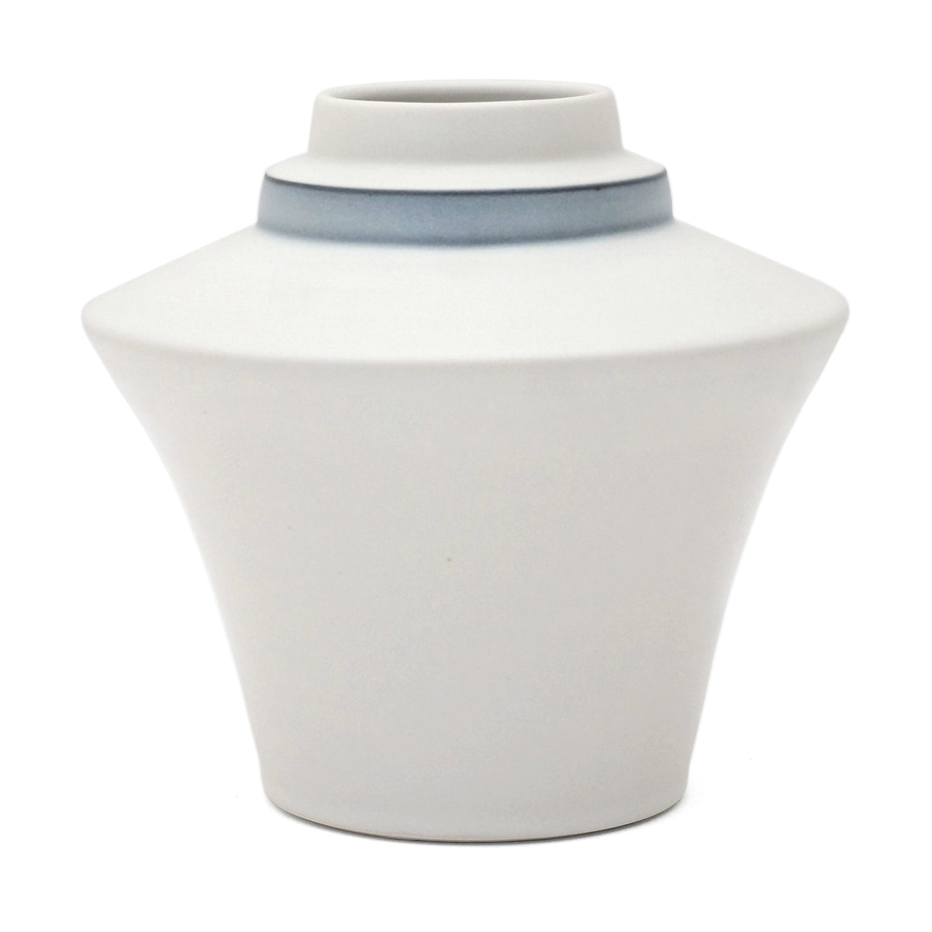 Flared White Porcelain Stepped Vase with Blue Band