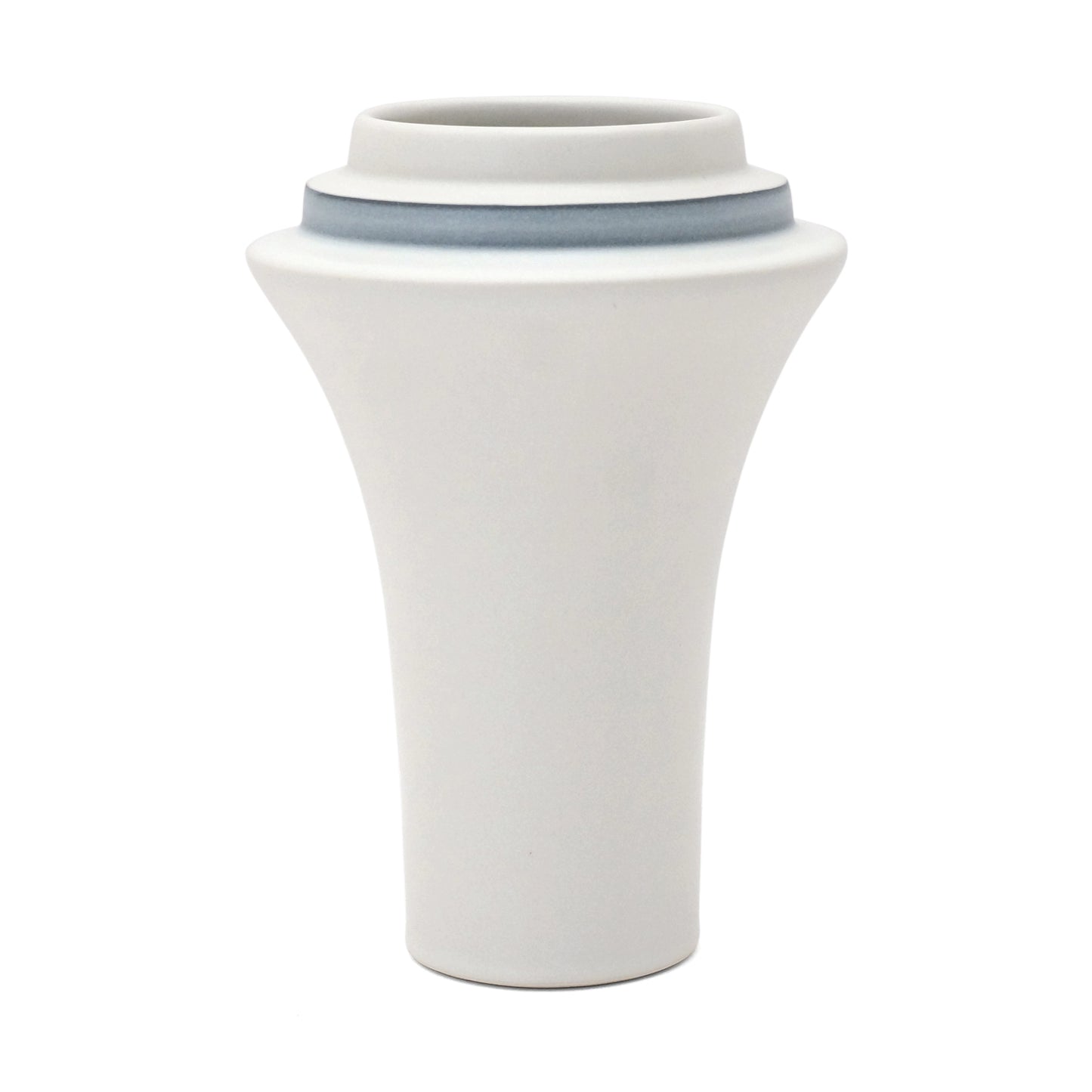 Flared White Porcelain Stepped Vase with Blue Band