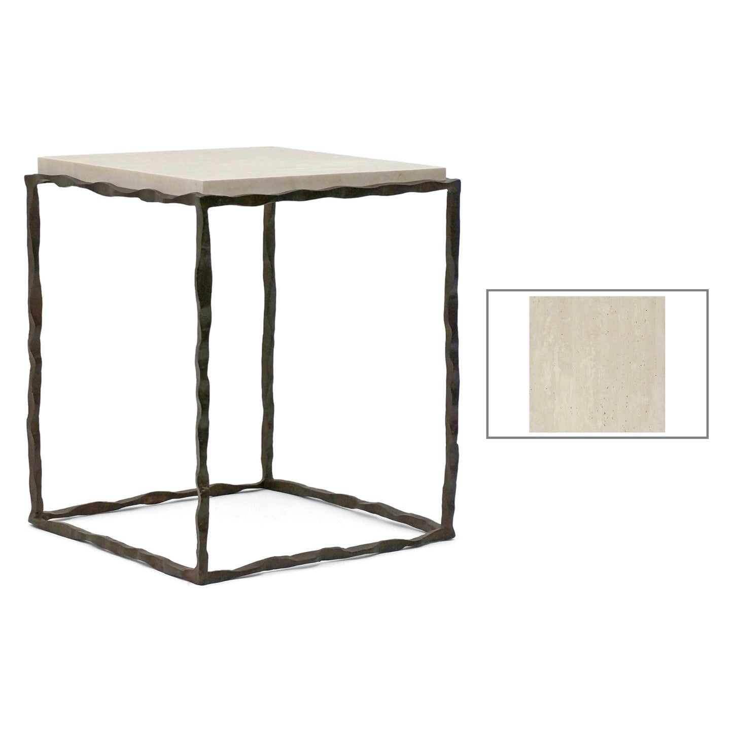 Iron Side Table with Inset Creme Marfil Top