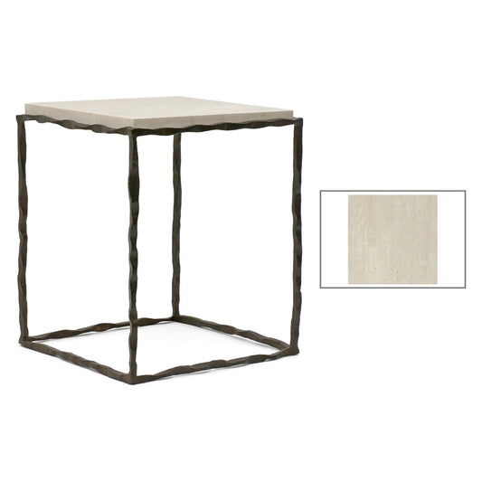 Iron Side Table with Inset Creme Marfil Top
