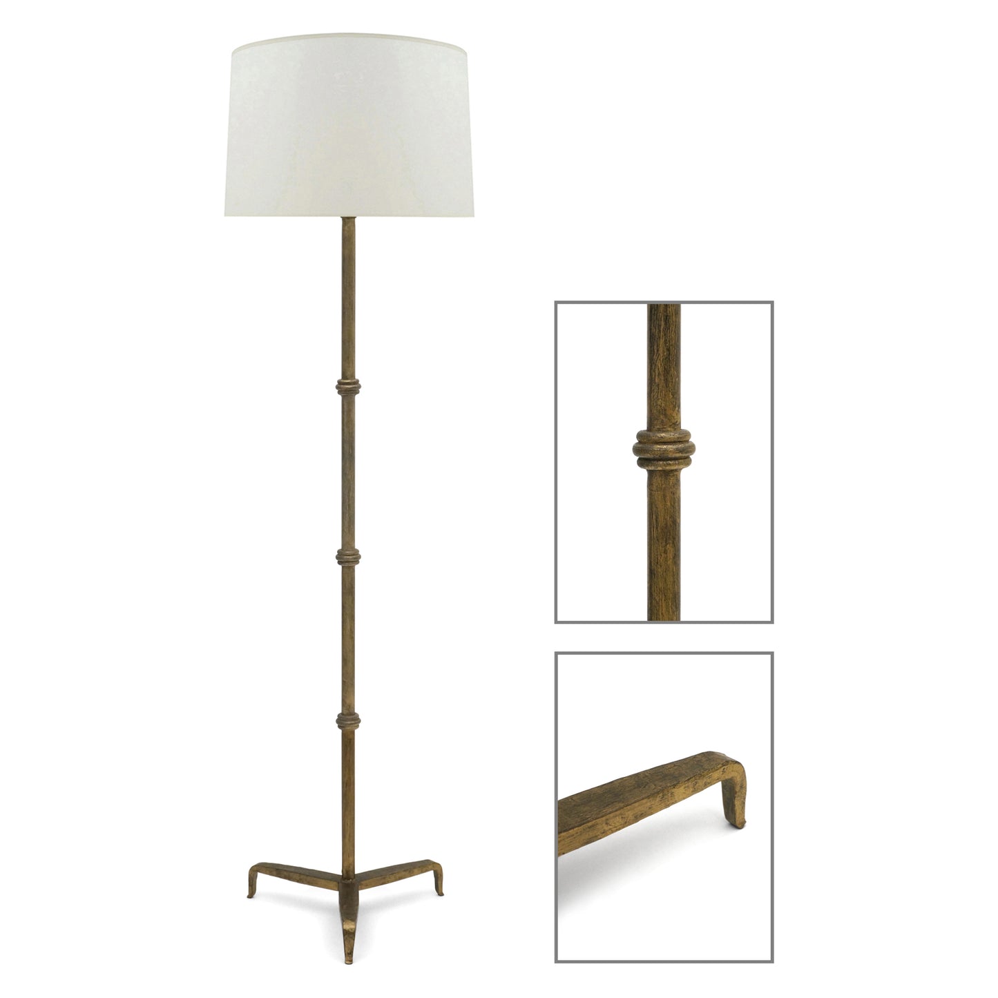 Gilt Iron Standing Lamp on Tripod Base