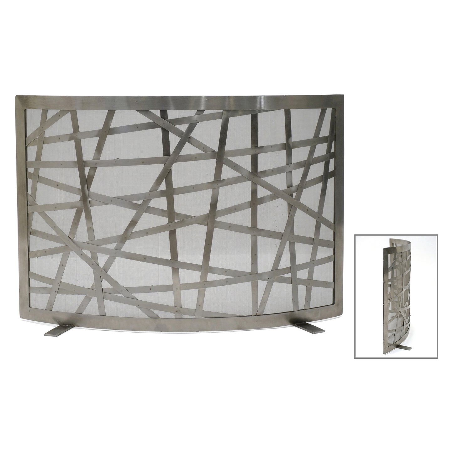 French Curved Steel and Mesh Fireplace Screen
