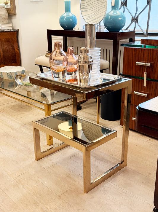 Two-Tiered Chrome and Glass Table