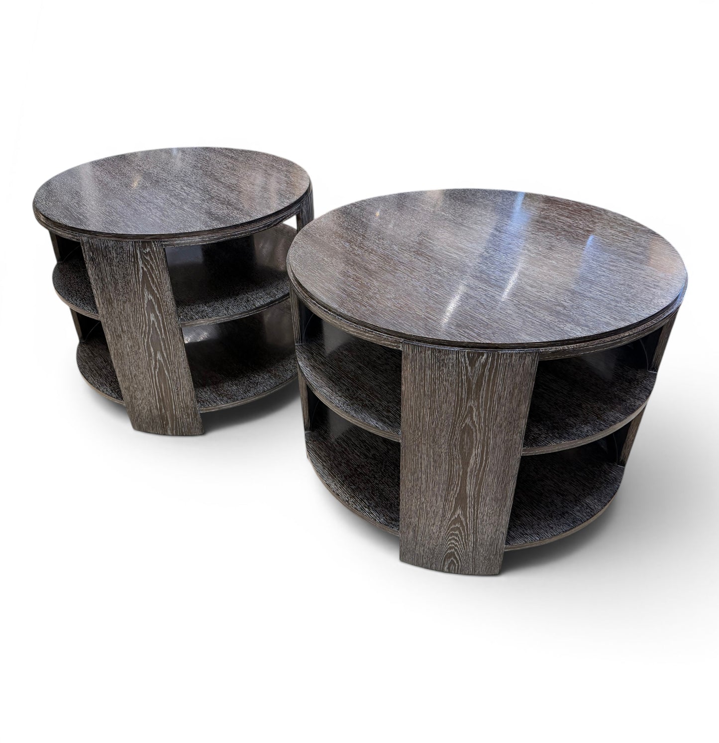 Circular Cerused Oak Three Tiered Table