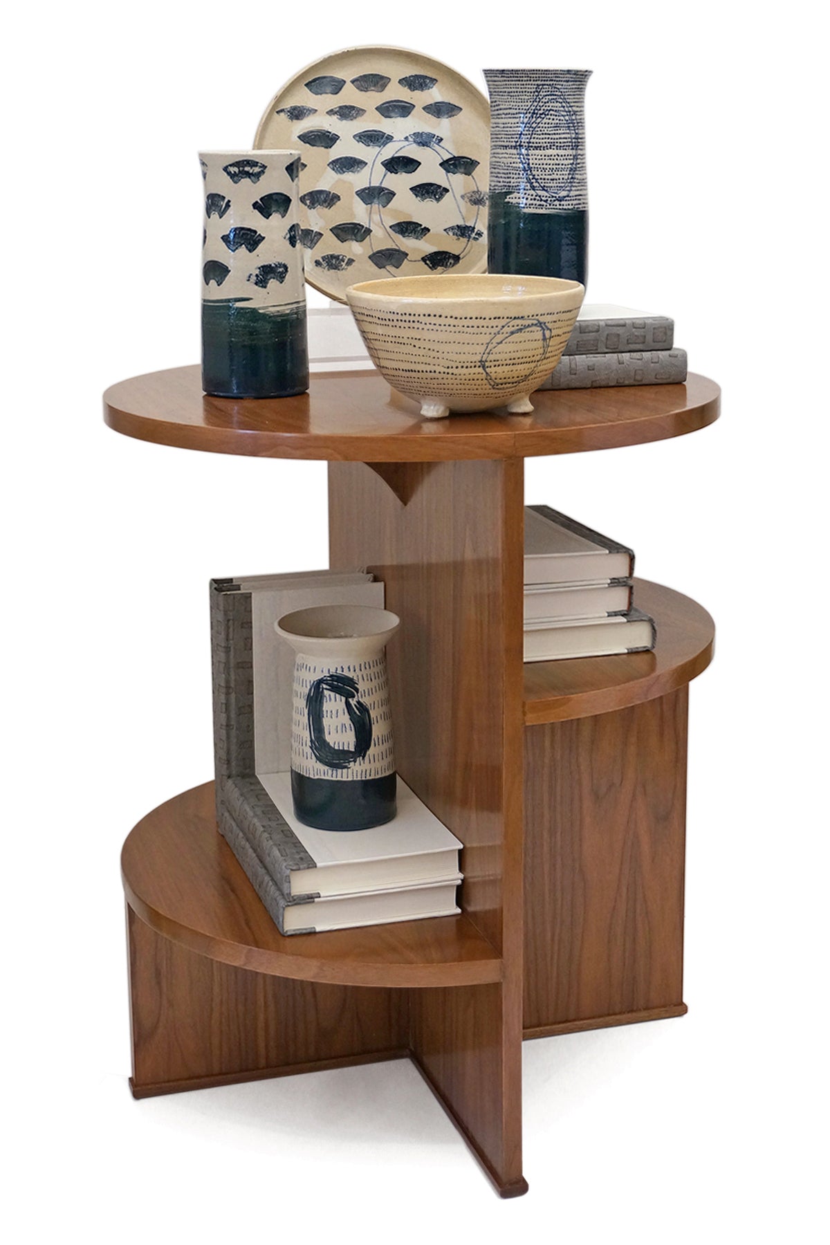 Circular Walnut Asymmetrical Table