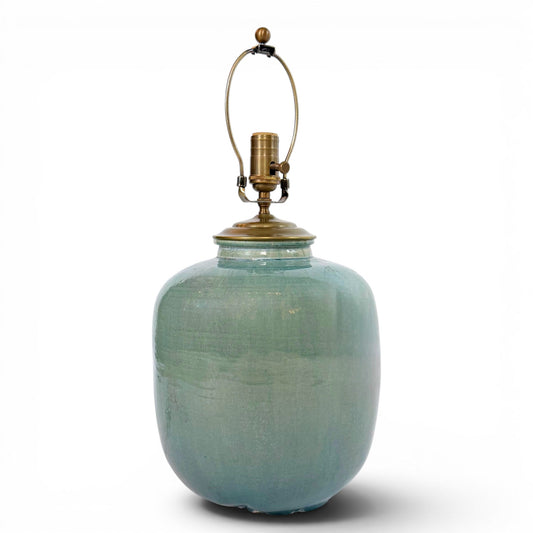 Iridescent Blue-Green Ceramic Lamp