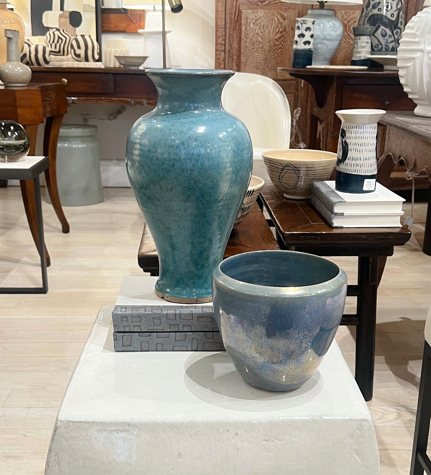 Blue Iridescent Ceramic Vase