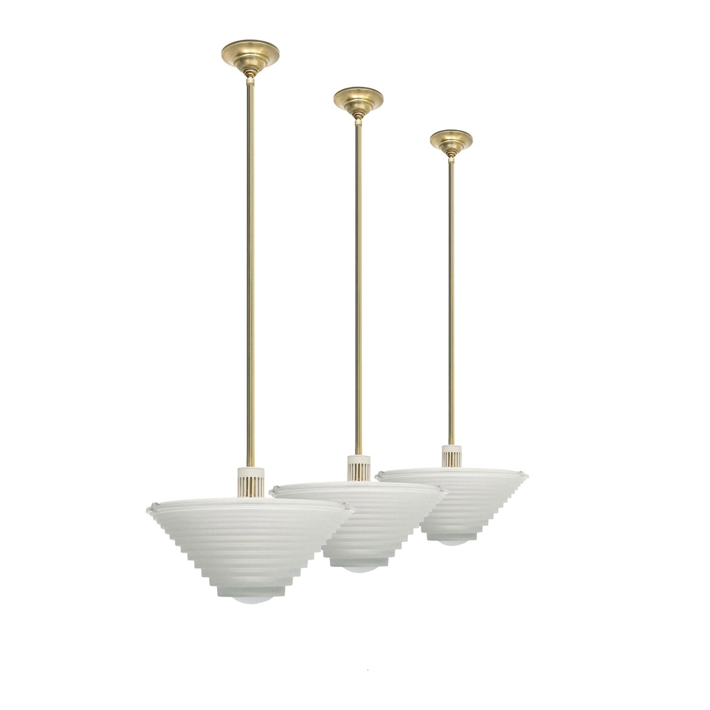 Set of Three Etched Glass Pendant Lights