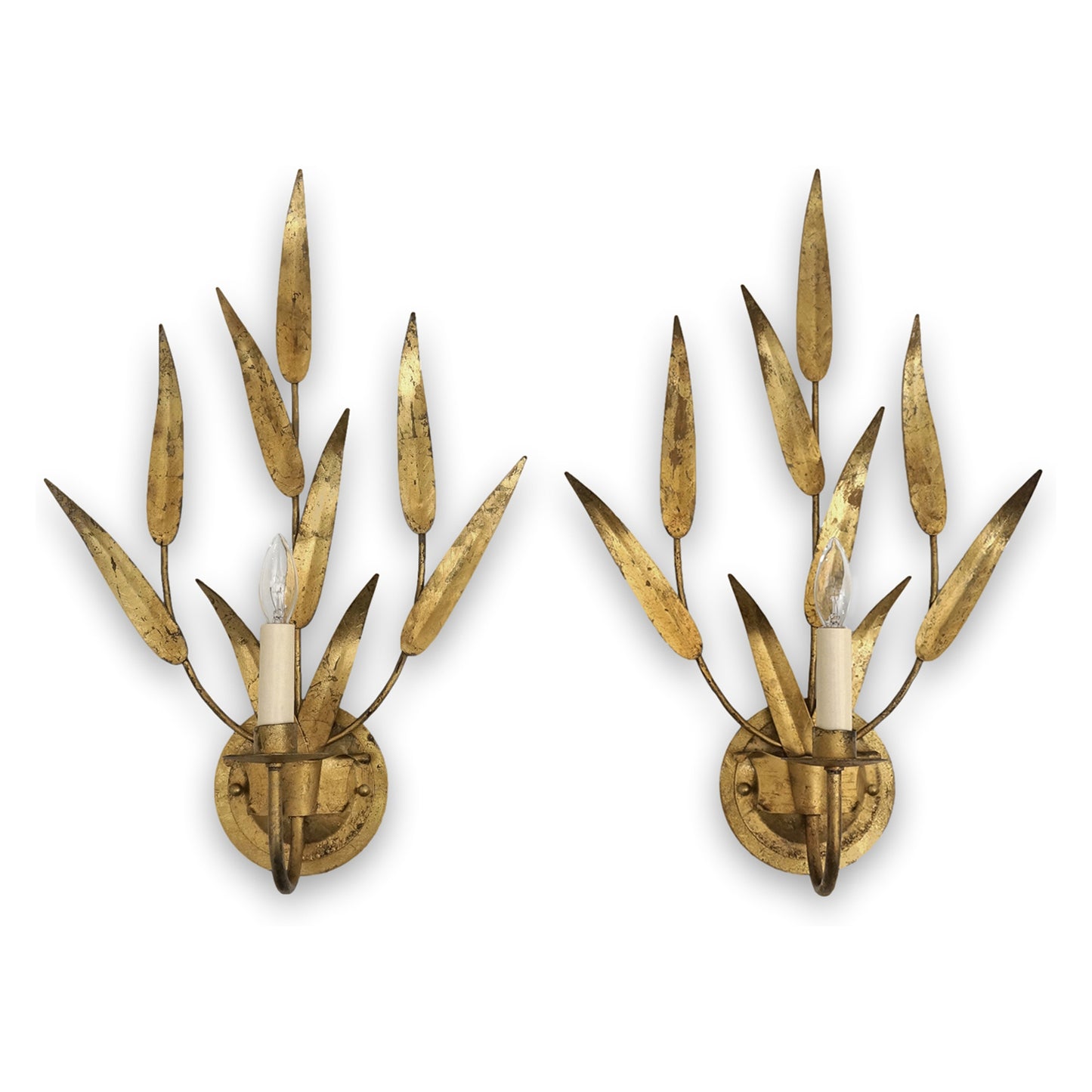 Pair of Gilt Iron Foliate Sconces