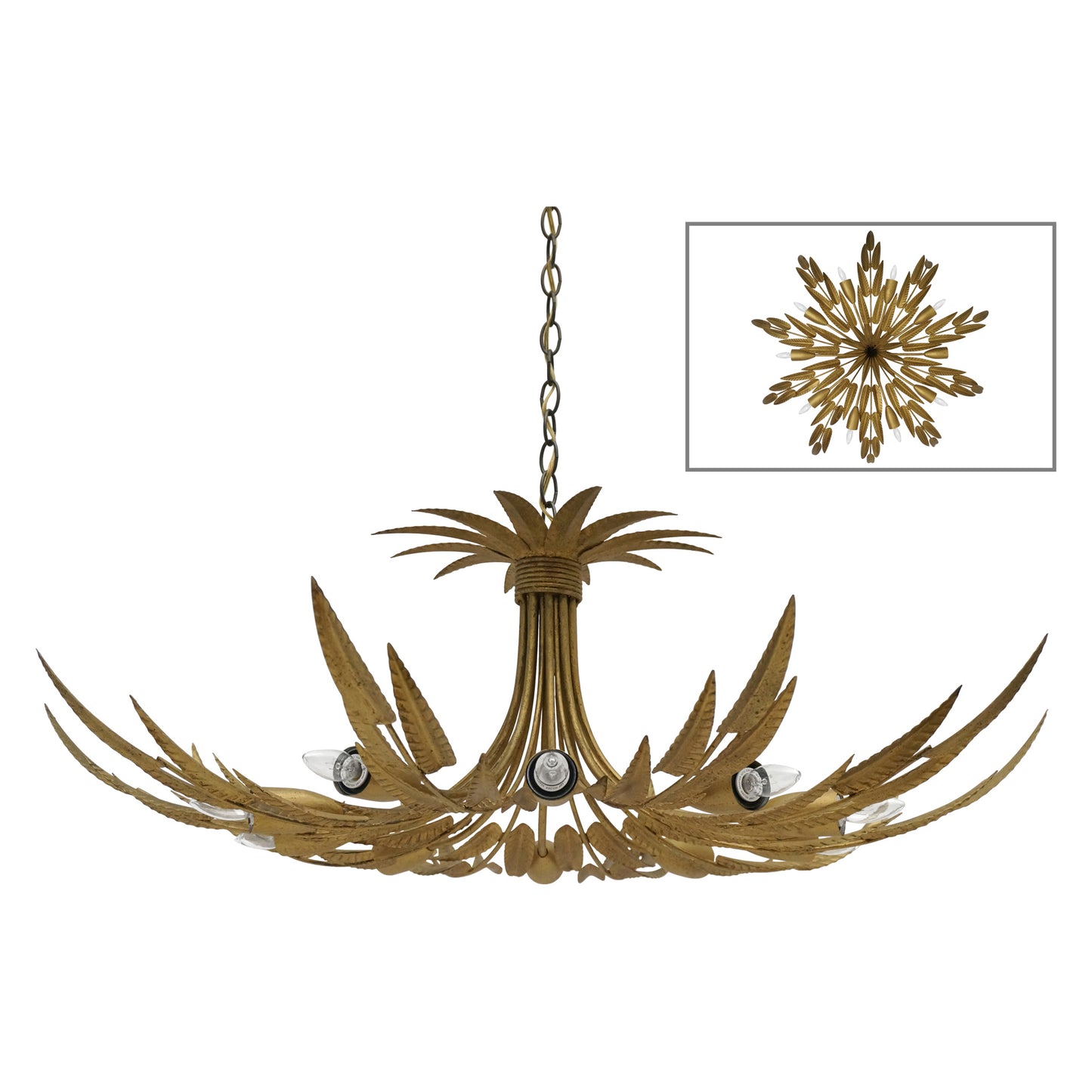 Spanish Gilt Iron Foliate Chandelier