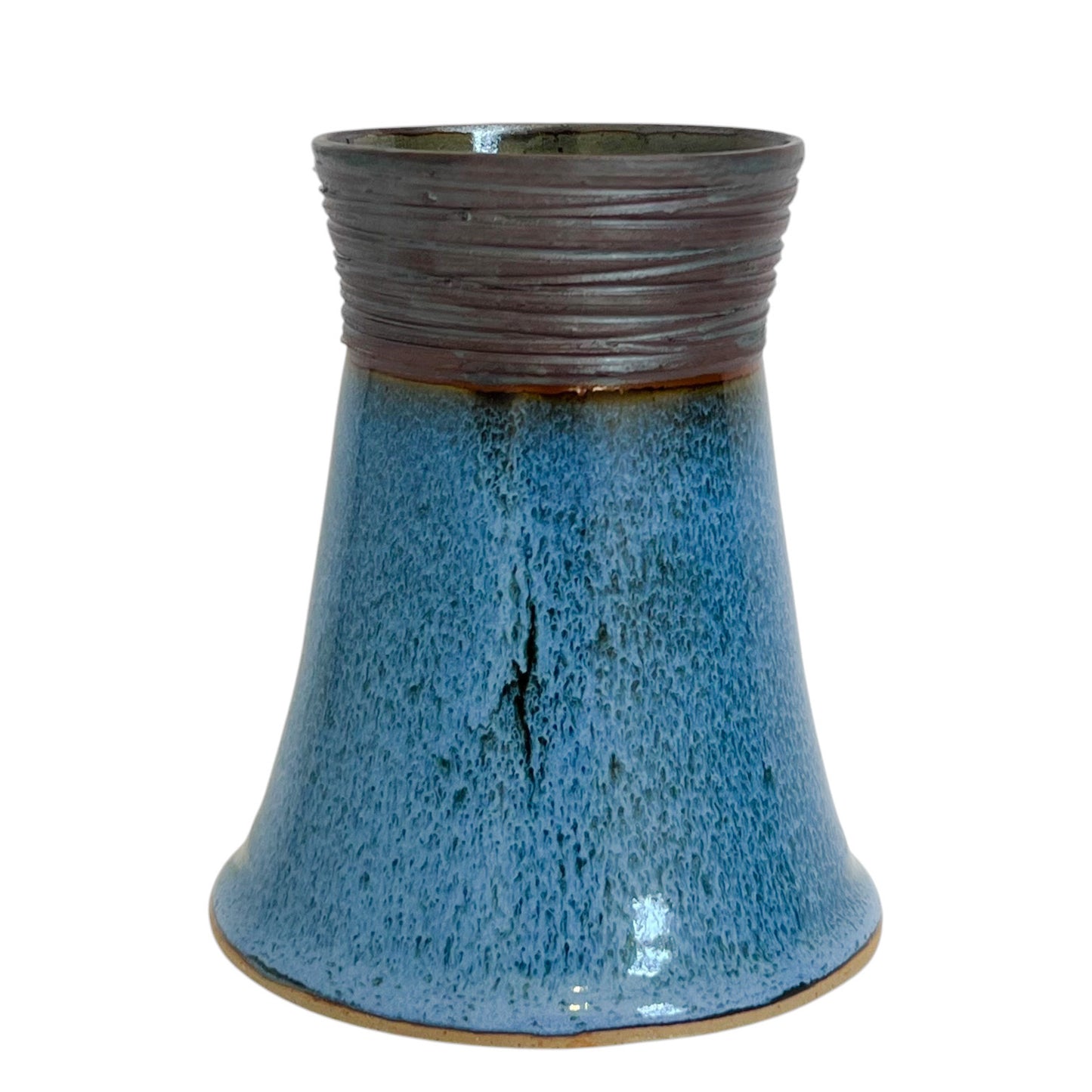 Flared Blue Vase with Charcoal Neck