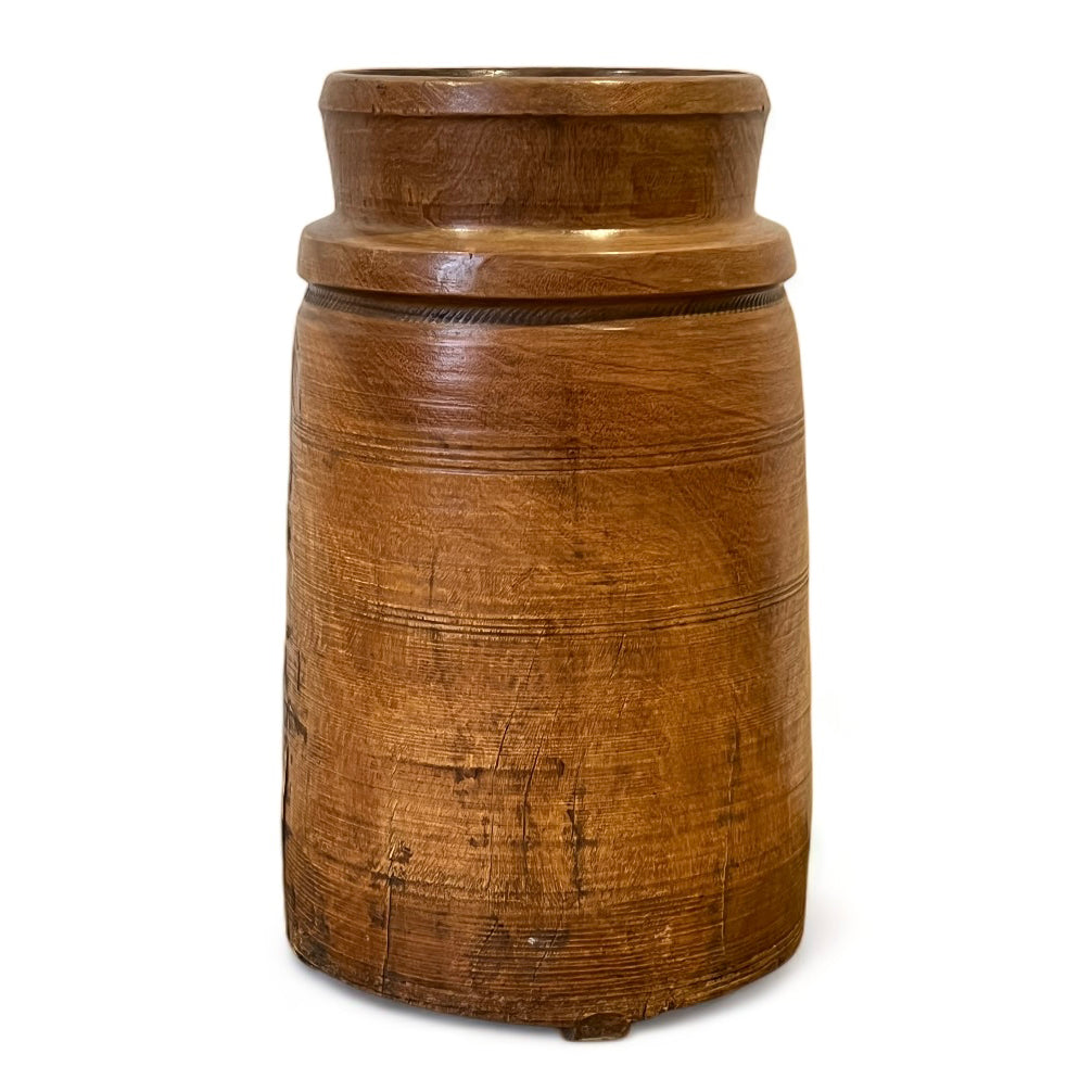 Tall Antique Turned Wood Pot