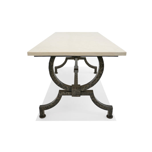 French Iron and Marble Coffee Table Attr. to Gilbert Poillerat