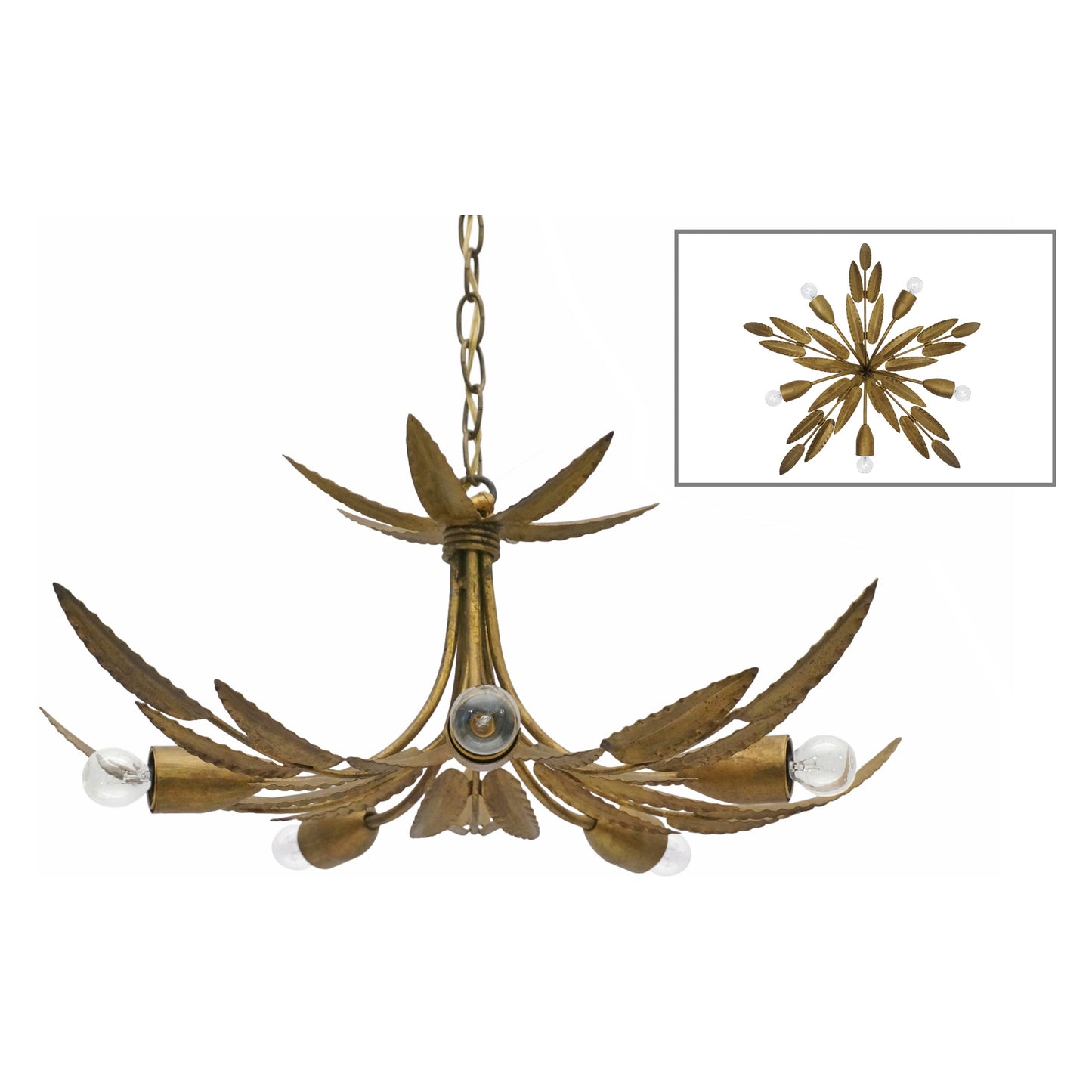 Spanish Gilt Iron Foliate Chandelier