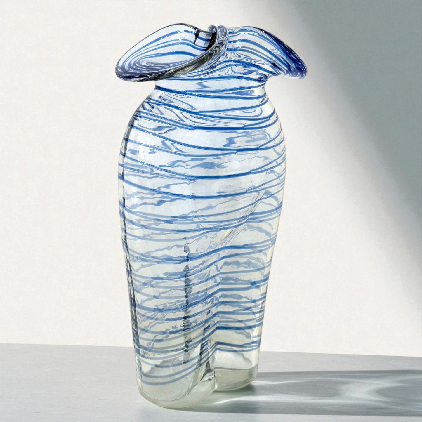 Figural Clear and Blue Glass Vase
