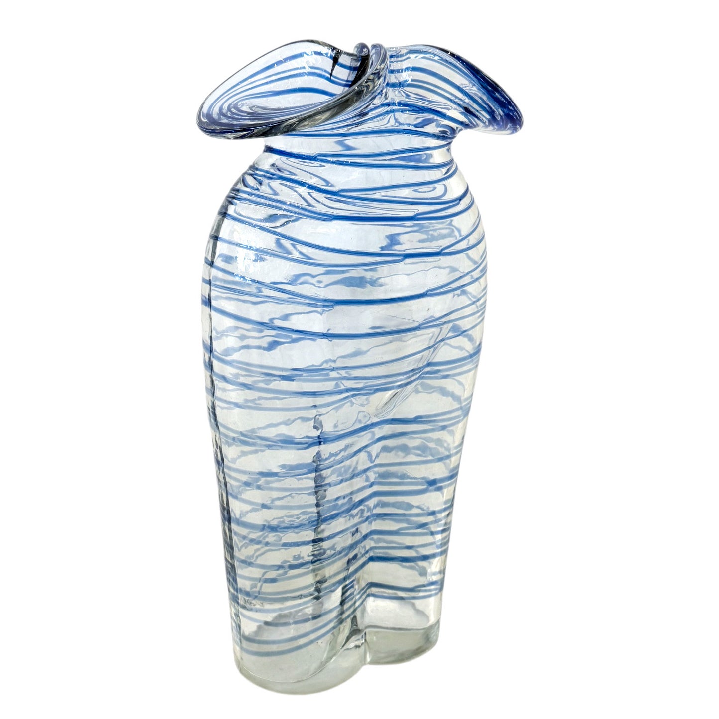 Figural Clear and Blue Glass Vase