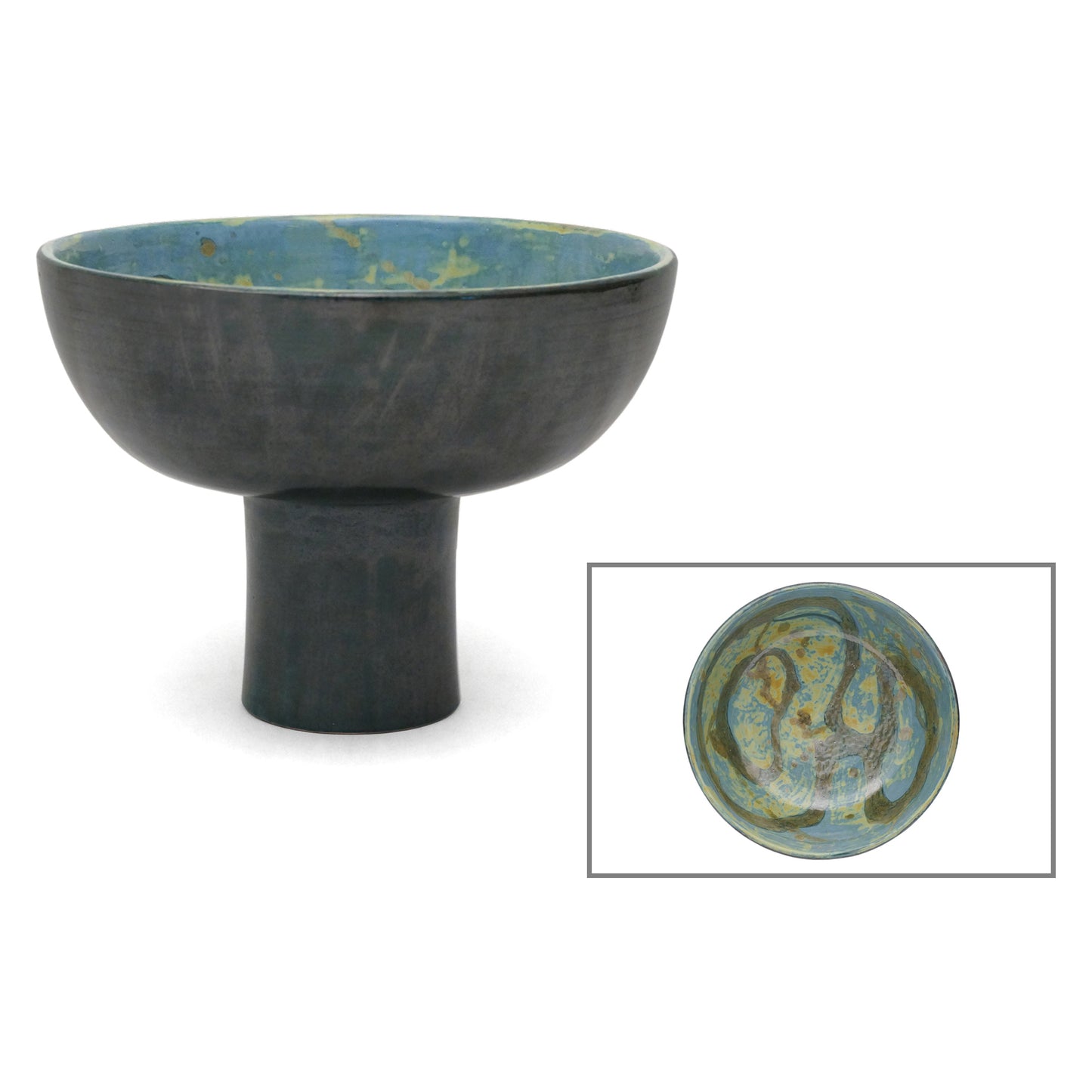 Dark Gray/Green Ceramic Pedestal Bowl