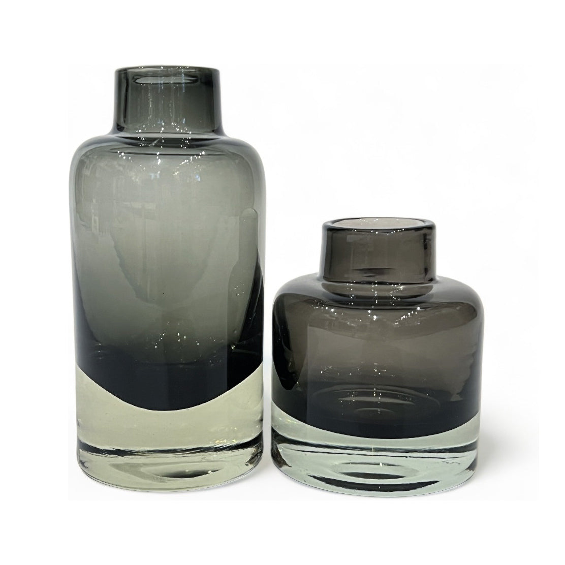 Set of Two Smoke Black Glass Bottles