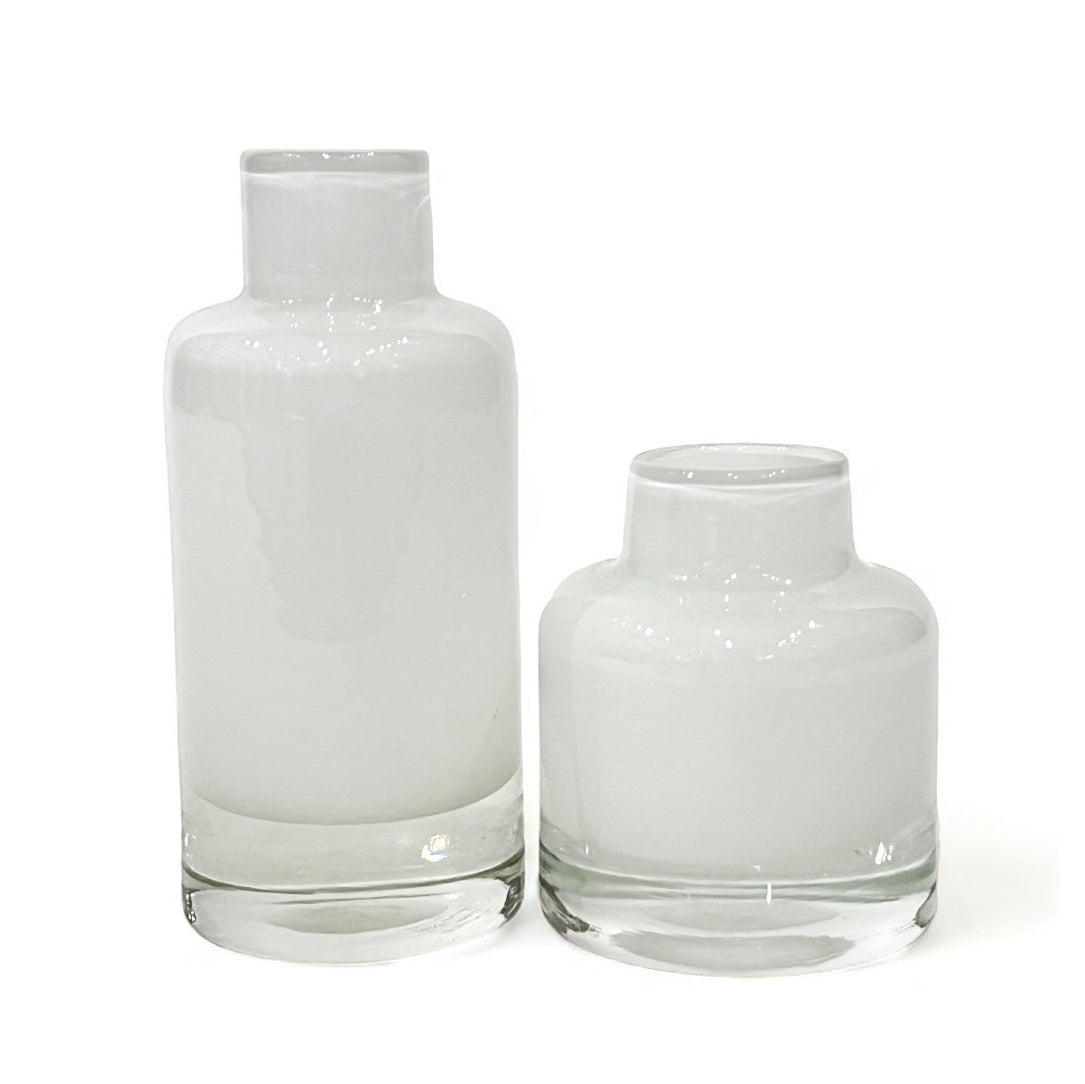Set of Two White Glass Bottles