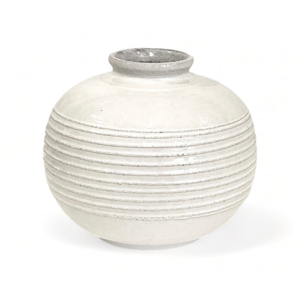 Round White Stoneware Vase