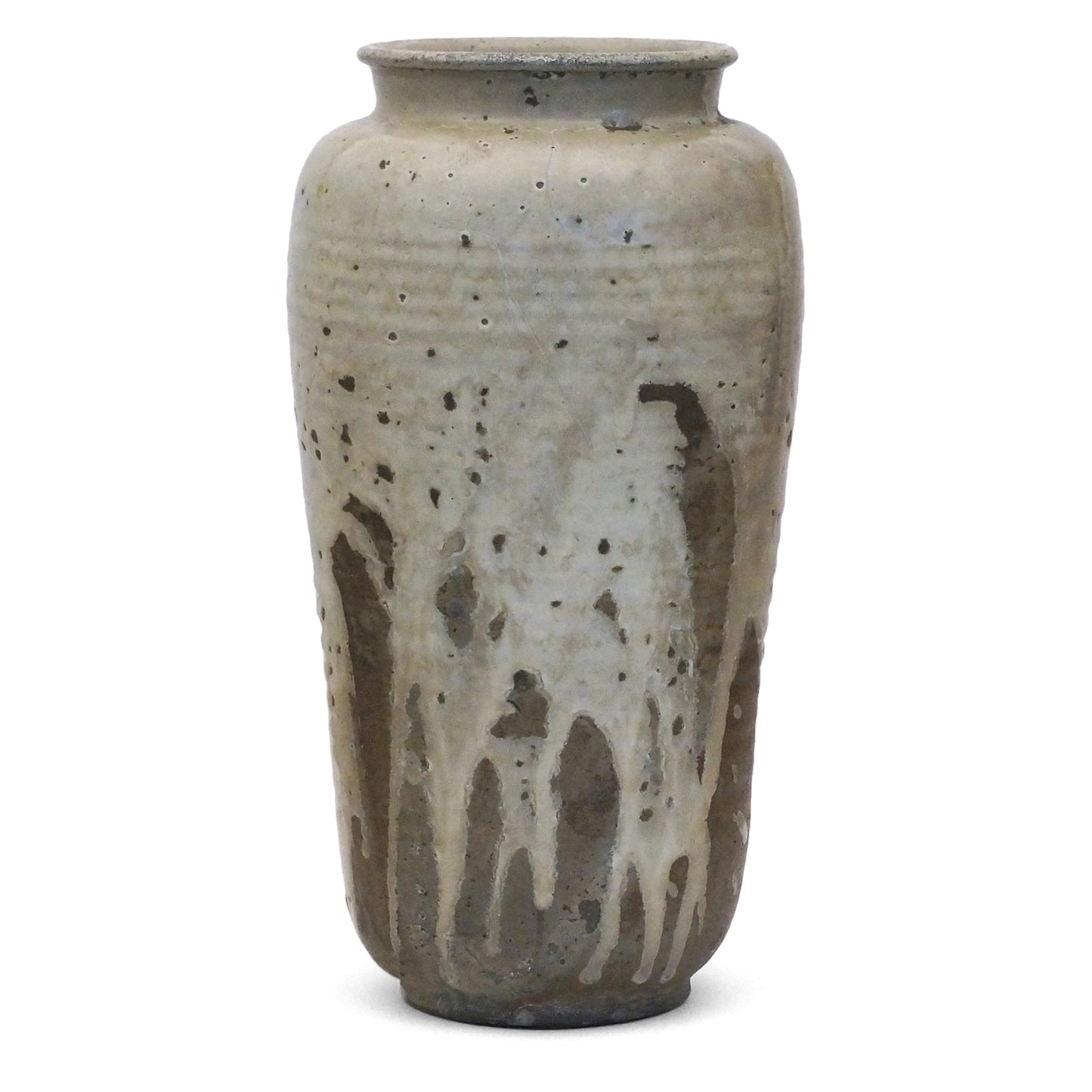 Large Partially Glaze Gray/Taupe Vase