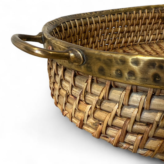 Oval Rattan and Brass Basket