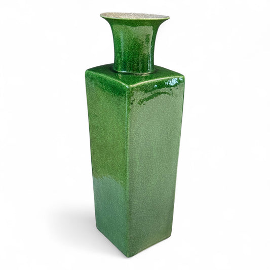 Tall Square Emerald Green Vase